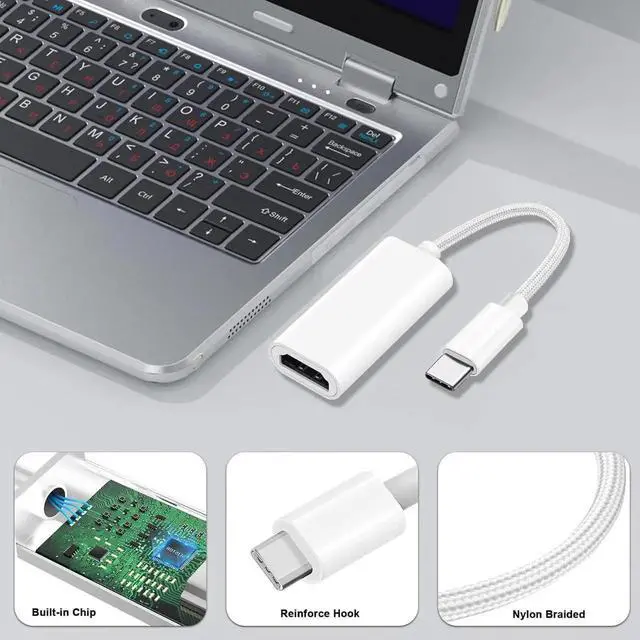 Alt view image 3 of 6 - USB C to HDMI Adapter 4K@60Hz, White Braided Type C to HDMI Converter Compatible with iPhone 17 16 15, iPad Air Pro, Chromebook, Pixelbook, Surface Laptop 5, Galaxy Book 3 Ultra, ThinkPad T14