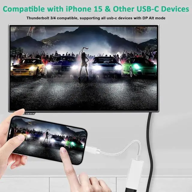 Alt view image 4 of 6 - USB C to HDMI Adapter 4K@60Hz, White Braided Type C to HDMI Converter Compatible with iPhone 17 16 15, iPad Air Pro, Chromebook, Pixelbook, Surface Laptop 5, Galaxy Book 3 Ultra, ThinkPad T14