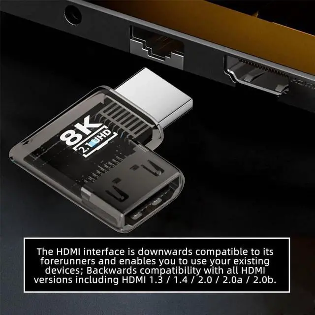 Alt view image 3 of 7 - 90 Degree Right Angled Horizontal HDMI Male to Female Adapter, HDMI 2.1 UHD 8K@60Hz HDTV Extender Transparent Shell with Smart LED Indicator for Monitor HDTV Projector