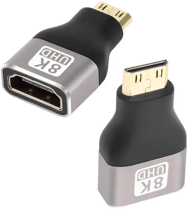 Main image of 8K Mini HDMI to HDMI Adapter 2-Pack, HDMI 2.1 Mini HDMI Male to Standard HDMI A Type Female Extender Coupler Support 8K@60Hz 4K@120Hz HDR ARC for Tablet Digital Camera Camcorder