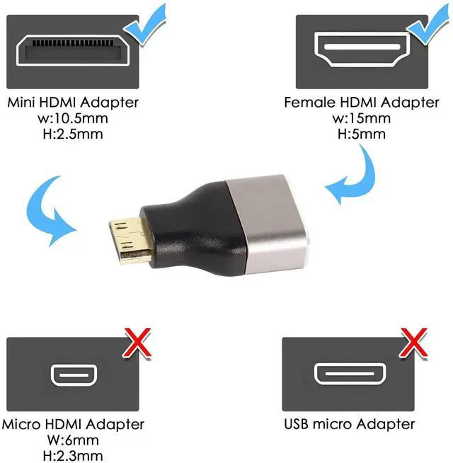 Alt view image 4 of 6 - 8K Mini HDMI to HDMI Adapter 2-Pack, HDMI 2.1 Mini HDMI Male to Standard HDMI A Type Female Extender Coupler Support 8K@60Hz 4K@120Hz HDR ARC for Tablet Digital Camera Camcorder