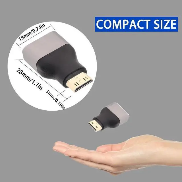 Alt view image 5 of 6 - 8K Mini HDMI to HDMI Adapter 2-Pack, HDMI 2.1 Mini HDMI Male to Standard HDMI A Type Female Extender Coupler Support 8K@60Hz 4K@120Hz HDR ARC for Tablet Digital Camera Camcorder