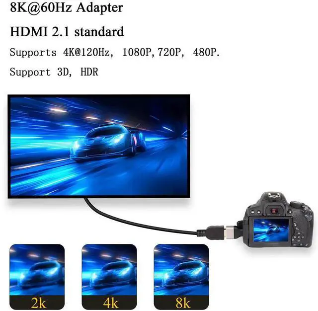 Alt view image 3 of 6 - 8K Mini HDMI to HDMI Adapter 2-Pack, HDMI 2.1 Mini HDMI Male to Standard HDMI A Type Female Extender Coupler Support 8K@60Hz 4K@120Hz HDR ARC for Tablet Digital Camera Camcorder