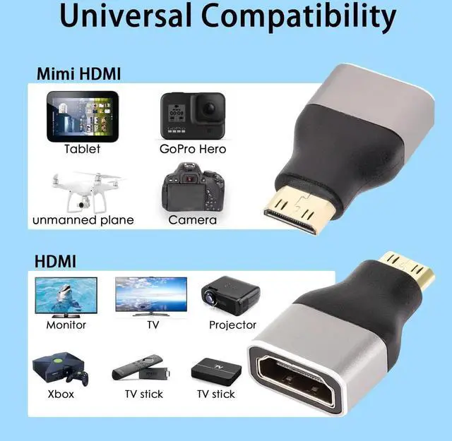 Alt view image 6 of 6 - 8K Mini HDMI to HDMI Adapter 2-Pack, HDMI 2.1 Mini HDMI Male to Standard HDMI A Type Female Extender Coupler Support 8K@60Hz 4K@120Hz HDR ARC for Tablet Digital Camera Camcorder