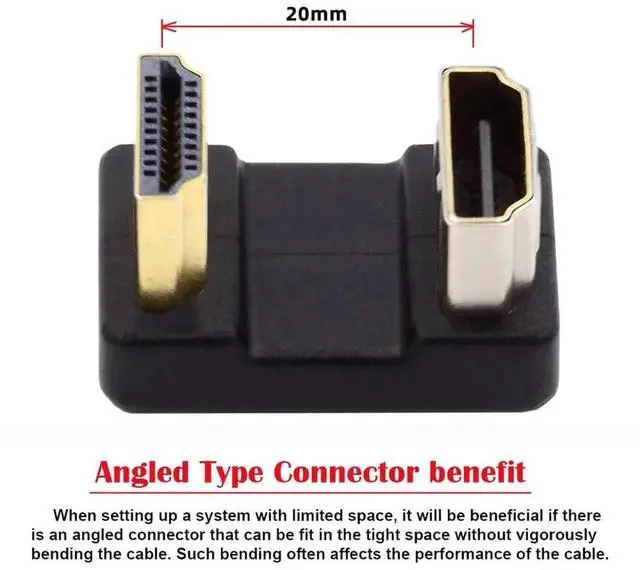 Alt view image 4 of 7 - 4K HDMI 1.4 Male Type-A to Female Adapter, 360 Degree Opposite U Shape Back Angled Port Saver Down Angled HDMI Extension Converter