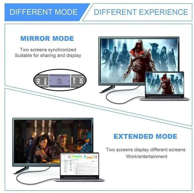 Alt view image 5 of 7 - HDMI 2.1 Female to Female Adapter, Gold-Plated UHD HDMI Extension Coupler Support 8K@60Hz for HDTV Monitor Projector