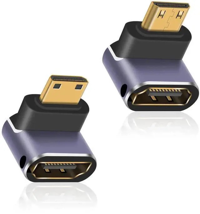 Main image of 2-Pack Up and Down Angled Mini HDMI to HDMI Adapter, 8K@60Hz 48Gbps Male to Female HDMI 2.1 Converter Support 4K@60Hz HDR 3D Compatible with Camera Projector Raspberry Pi