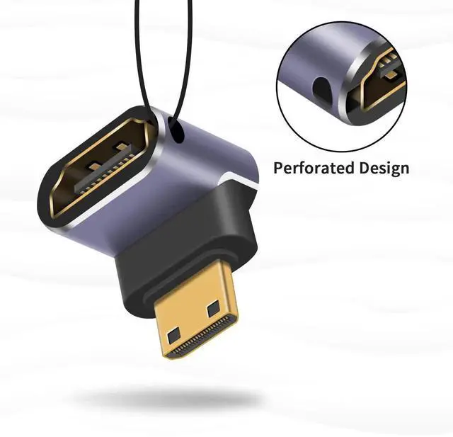 Alt view image 7 of 7 - 2-Pack Up and Down Angled Mini HDMI to HDMI Adapter, 8K@60Hz 48Gbps Male to Female HDMI 2.1 Converter Support 4K@60Hz HDR 3D Compatible with Camera Projector Raspberry Pi