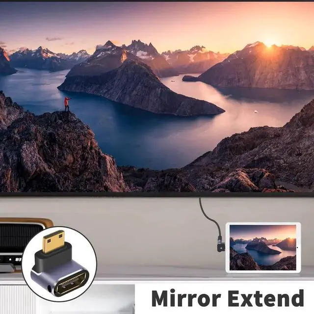 Alt view image 4 of 7 - 2-Pack Up and Down Angled Mini HDMI to HDMI Adapter, 8K@60Hz 48Gbps Male to Female HDMI 2.1 Converter Support 4K@60Hz HDR 3D Compatible with Camera Projector Raspberry Pi