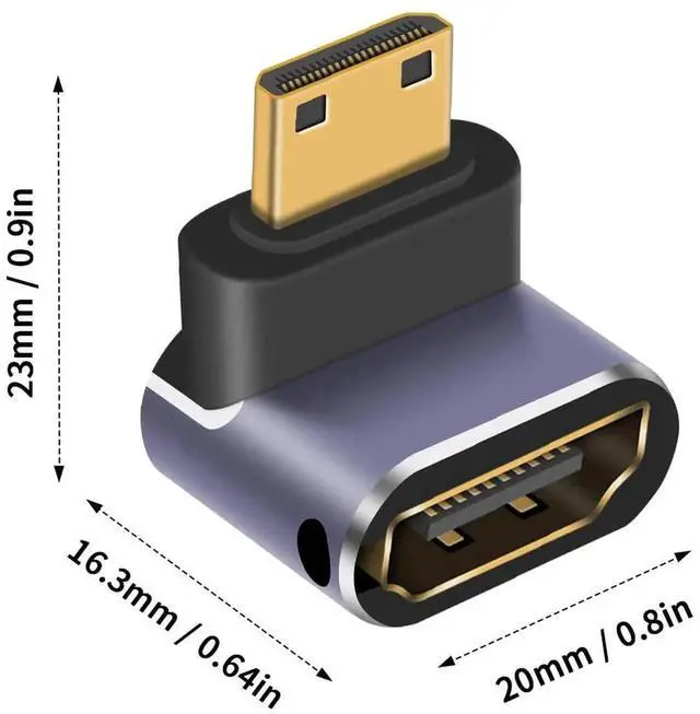 Alt view image 3 of 7 - 2-Pack Up and Down Angled Mini HDMI to HDMI Adapter, 8K@60Hz 48Gbps Male to Female HDMI 2.1 Converter Support 4K@60Hz HDR 3D Compatible with Camera Projector Raspberry Pi