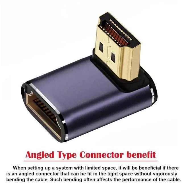 Alt view image 7 of 7 - 8K HDMI 2.1 Vertical 90 Degree Down Angled Adapter, Low Profile Male to Female UHD Extension Connector Support 8K@60Hz for HDTV Monitor Projector
