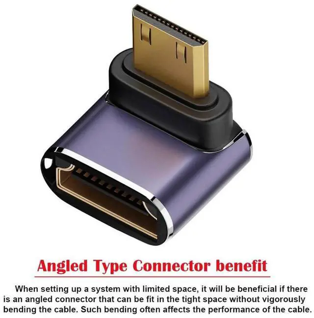 Alt view image 7 of 7 - 8K Down Angled Mini HDMI Male to HDMI 2.1 Female Adapter, Gold-Plated UHD Extension Converter Support 8K@60Hz for HDTV Monitor Camera Projector