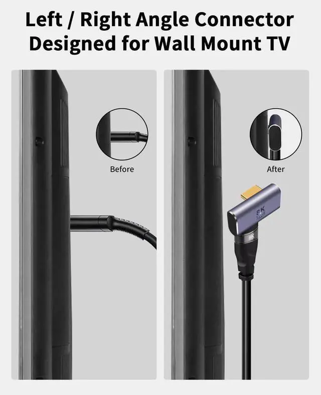 Alt view image 6 of 7 - 2-Pack 8K HDMI 90 & 270 Degree Left Right Angle Adapter, HDMI 2.1 Male to Female Extender 48Gbps Support 8K@60Hz Compatible with HDTV Laptop PS5 Xbox