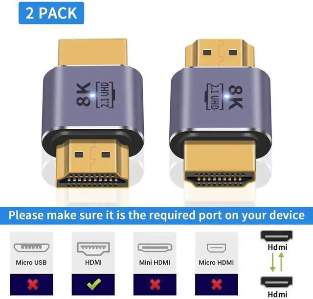 Alt view image 7 of 7 - 2-Pack 8K HDMI Male to Male Adapter, HDMI 2.1 48Gbps UHD Extender Coupler Connector Support 8K@60Hz 4K@120Hz 3D Compatible with HDTV Switch Xbox PS5