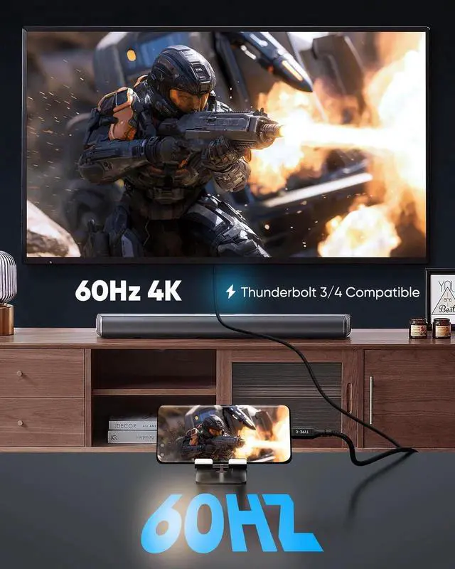 Alt view image 2 of 7 - 6.6FT USB C to HDMI Cable 4K@60Hz, Thunderbolt 3/4/5 Compatible Type-C to HDMI 2.0 Braided Cord for MacBook Pro/Air, iPad, Surface, Galaxy, XPS