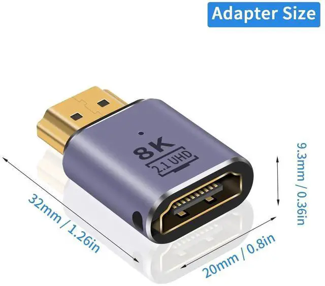 Alt view image 7 of 7 - 2-Pack 8K HDMI Extension Adapter, HDMI 2.1 Male to Female UHD Connector 48Gbps Support 8K@60Hz 4K@120Hz 3D HDR Compatible with Laptop DVD TV Monitor PS5