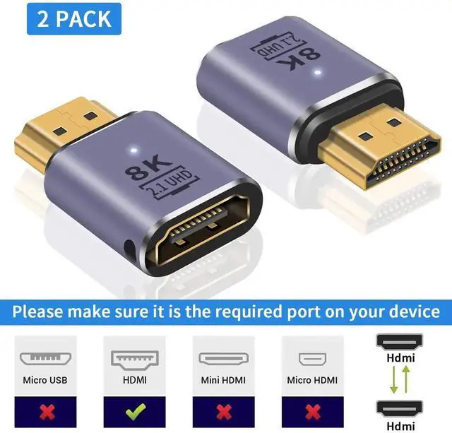 Alt view image 5 of 7 - 2-Pack 8K HDMI Extension Adapter, HDMI 2.1 Male to Female UHD Connector 48Gbps Support 8K@60Hz 4K@120Hz 3D HDR Compatible with Laptop DVD TV Monitor PS5