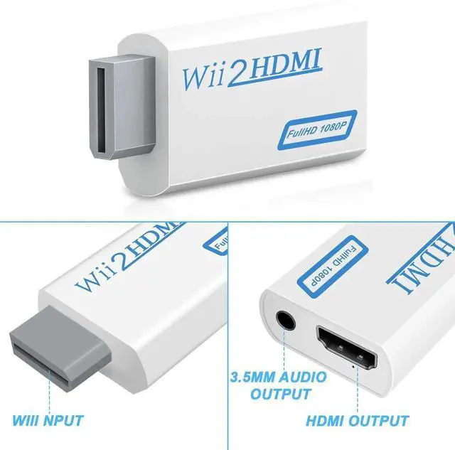 Alt view image 7 of 7 - 2PC Wii to HDMI Adapter, 1080P Wii2HDMI Converter Compatible with Nintendo Wii / Wii U, Wii to HDMI Adaptor with 3.5mm Audio Jack for All Display Modes HDTV Smart TV