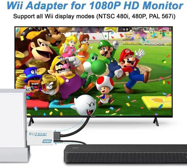 Alt view image 3 of 7 - 2PC Wii to HDMI Adapter, 1080P Wii2HDMI Converter Compatible with Nintendo Wii / Wii U, Wii to HDMI Adaptor with 3.5mm Audio Jack for All Display Modes HDTV Smart TV
