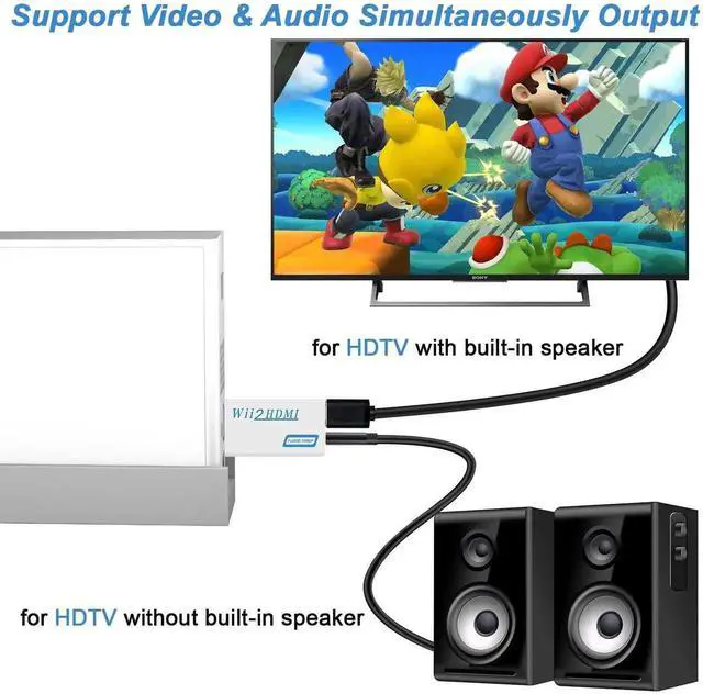 Alt view image 2 of 7 - 2PC Wii to HDMI Adapter, 1080P Wii2HDMI Converter Compatible with Nintendo Wii / Wii U, Wii to HDMI Adaptor with 3.5mm Audio Jack for All Display Modes HDTV Smart TV