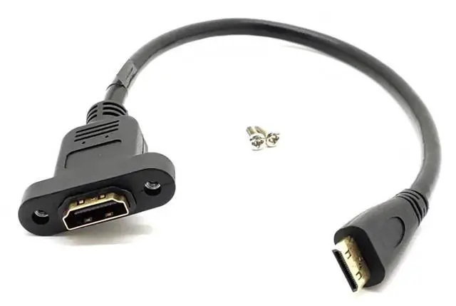 Alt view image 7 of 7 - 30CM Panel Mount HDMI to Mini HDMI Extension Cable, Gold-Plated Female to Mini Male HDMI Cord with Fixed Screw Hole, Fully Shielded for Handheld Digital Camera
