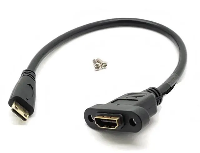 Alt view image 4 of 7 - 30CM Panel Mount HDMI to Mini HDMI Extension Cable, Gold-Plated Female to Mini Male HDMI Cord with Fixed Screw Hole, Fully Shielded for Handheld Digital Camera