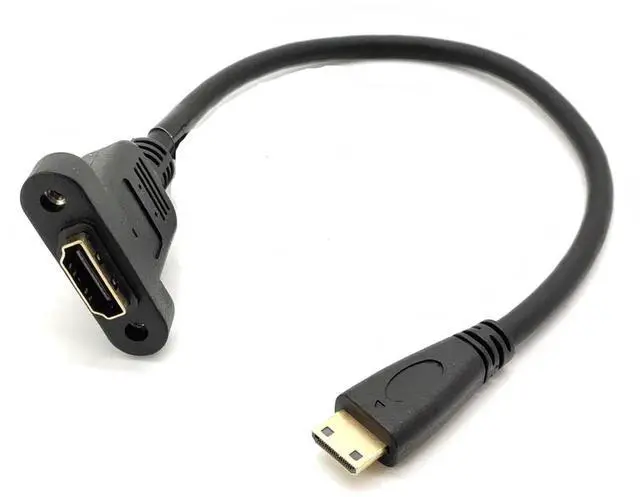 Alt view image 3 of 7 - 30CM Panel Mount HDMI to Mini HDMI Extension Cable, Gold-Plated Female to Mini Male HDMI Cord with Fixed Screw Hole, Fully Shielded for Handheld Digital Camera