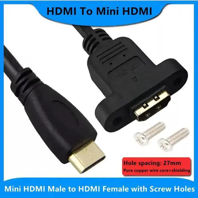 Alt view image 2 of 7 - 30CM Panel Mount HDMI to Mini HDMI Extension Cable, Gold-Plated Female to Mini Male HDMI Cord with Fixed Screw Hole, Fully Shielded for Handheld Digital Camera