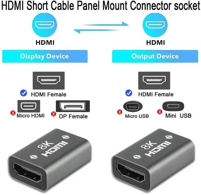 Alt view image 5 of 6 - 2Pack Gray HDMI Female to Female Coupler, Aluminum Alloy HDMI Extension Connector Support 3D 8K@60Hz HDR, Compatible for HDTV Roku Stick PC Monitor Laptop