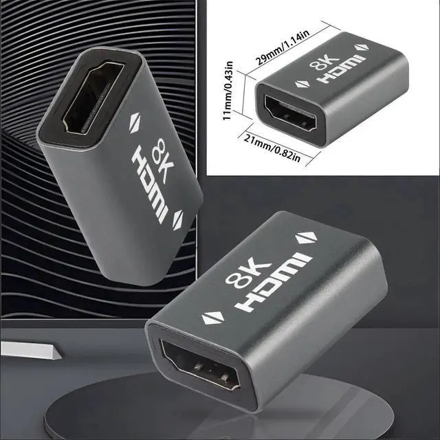 Alt view image 3 of 6 - 2Pack Gray HDMI Female to Female Coupler, Aluminum Alloy HDMI Extension Connector Support 3D 8K@60Hz HDR, Compatible for HDTV Roku Stick PC Monitor Laptop