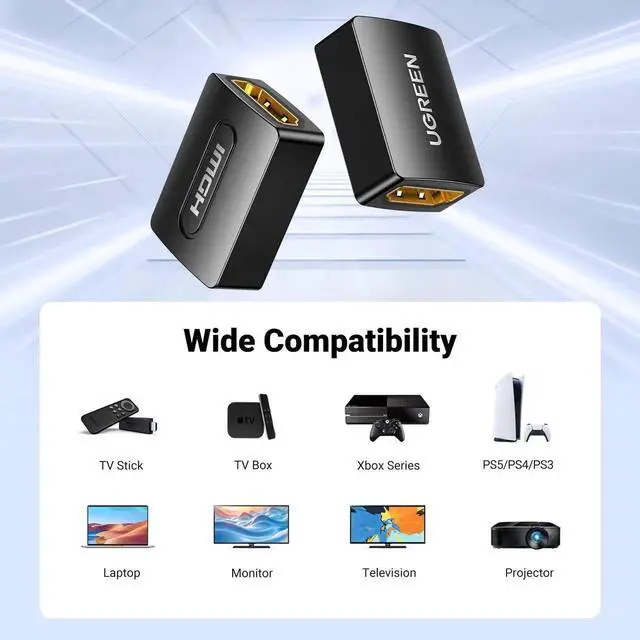 Alt view image 4 of 7 - UGREEN 2 Pack HDMI Coupler, 4K@60Hz HDMI 2.0 Female to Female Extender Adapter, 3D HDMI Connector Compatible with HDTV Roku TV Stick Chromecast Nintendo Switch Xbox PS5 PS4 Laptop PC Projector