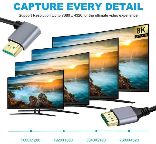 Alt view image 6 of 7 - 0.5m 8K HDMI 2.1 Ultra Thin Cable, 90 Degree Left Angled Super Flexible Slim Type-A Male to Male Cord for Computer HDTV Projector Home Theatre