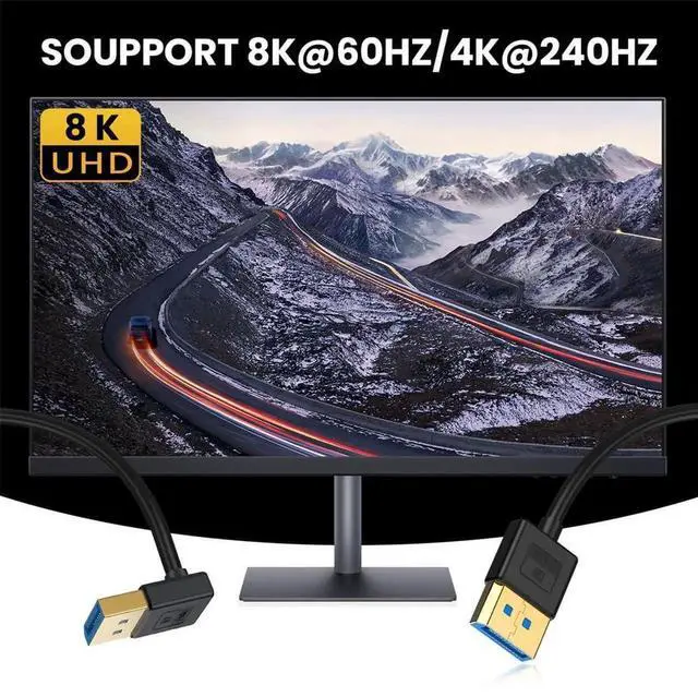 Alt view image 3 of 7 - 3.2ft/100cm 90 Degree Down Angled Ultra Fine DisplayPort 1.4 Cable, Bi-Directional DP to DP Extension Cord Support 8K@60Hz 4K@144Hz 32.4Gbps UHD for Graphics Card Laptop Monitor