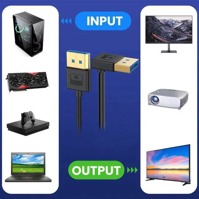 Alt view image 5 of 7 - 3.2ft/100cm 90 Degree Down Angled Ultra Fine DisplayPort 1.4 Cable, Bi-Directional DP to DP Extension Cord Support 8K@60Hz 4K@144Hz 32.4Gbps UHD for Graphics Card Laptop Monitor