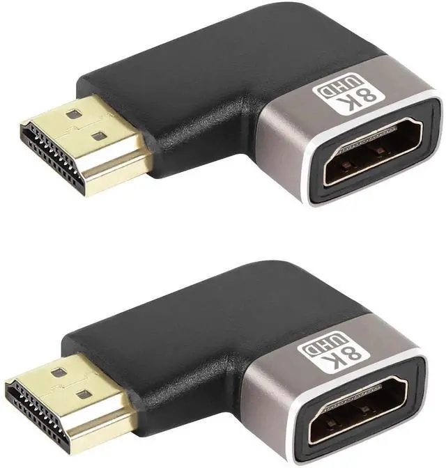 Main image of 2 Pcs 90 Degree Left Bend L-Shape HDMI 2.1 Angle Adapter, 8K@60Hz 4K@120Hz HDR Right Angle Male to Female HDMI Extender Coupler for TV Projector Laptop PC