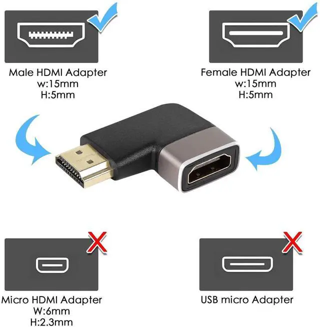 Alt view image 3 of 7 - 2 Pcs 90 Degree Left Bend L-Shape HDMI 2.1 Angle Adapter, 8K@60Hz 4K@120Hz HDR Right Angle Male to Female HDMI Extender Coupler for TV Projector Laptop PC