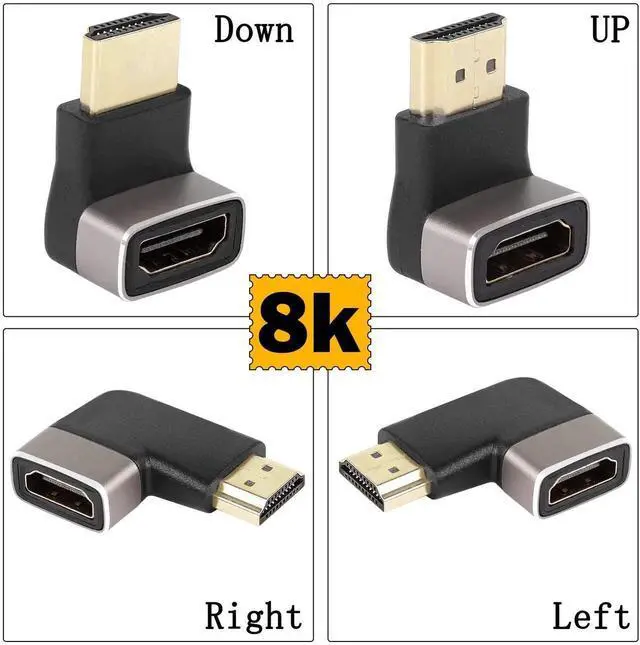Alt view image 5 of 7 - 2 Pcs 90 Degree Left Bend L-Shape HDMI 2.1 Angle Adapter, 8K@60Hz 4K@120Hz HDR Right Angle Male to Female HDMI Extender Coupler for TV Projector Laptop PC