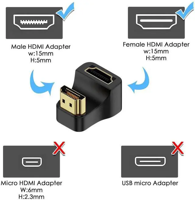 Alt view image 5 of 6 - 2Pcs Reverse U-Shape HDMI 2.1 Angle Adapter, 180° 8K@60Hz UHD HDMI Male to Female 3D Display Connector Socket for HDTV Monitor Projector Laptop PC
