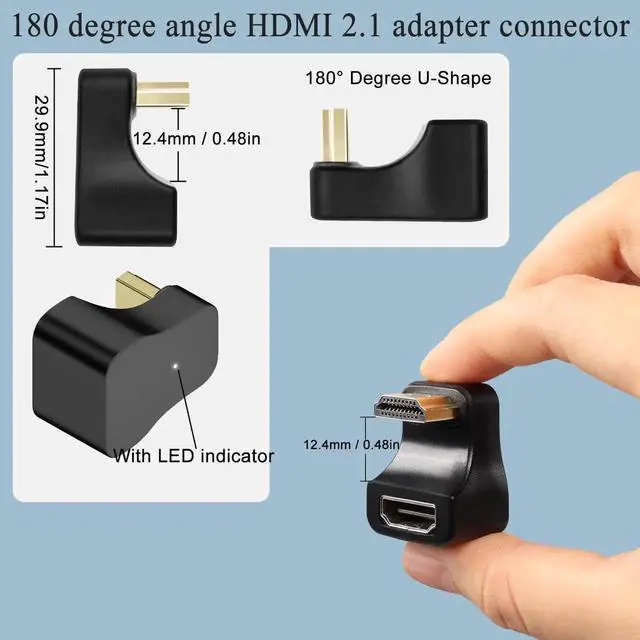 Alt view image 6 of 6 - 2Pcs Reverse U-Shape HDMI 2.1 Angle Adapter, 180° 8K@60Hz UHD HDMI Male to Female 3D Display Connector Socket for HDTV Monitor Projector Laptop PC