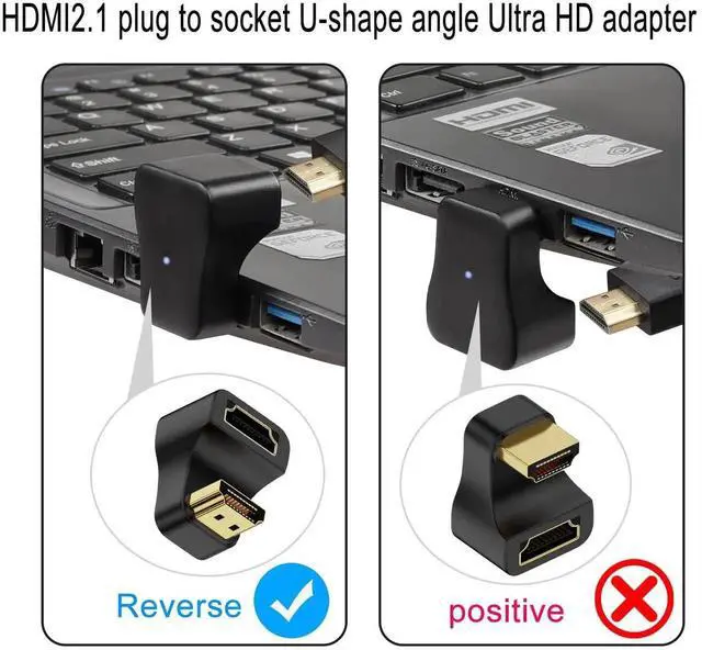 Alt view image 2 of 6 - 2Pcs Reverse U-Shape HDMI 2.1 Angle Adapter, 180° 8K@60Hz UHD HDMI Male to Female 3D Display Connector Socket for HDTV Monitor Projector Laptop PC