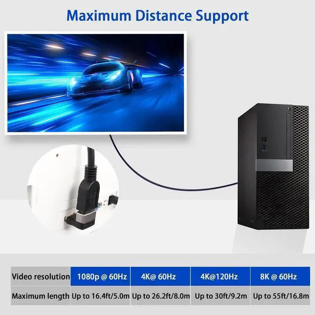 Alt view image 4 of 7 - 2 Pcs 270 Degree Down Bend HDMI 2.1 L-Shaped Adapter, 90 Degree Right Angle 8K@60Hz 4K@120Hz HDR Male to Female HDMI Extender Coupler for TV Projector Laptop PC