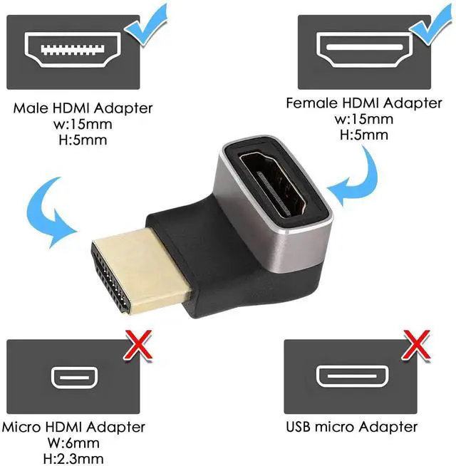 Alt view image 7 of 7 - 2 Pcs 270 Degree Down Bend HDMI 2.1 L-Shaped Adapter, 90 Degree Right Angle 8K@60Hz 4K@120Hz HDR Male to Female HDMI Extender Coupler for TV Projector Laptop PC