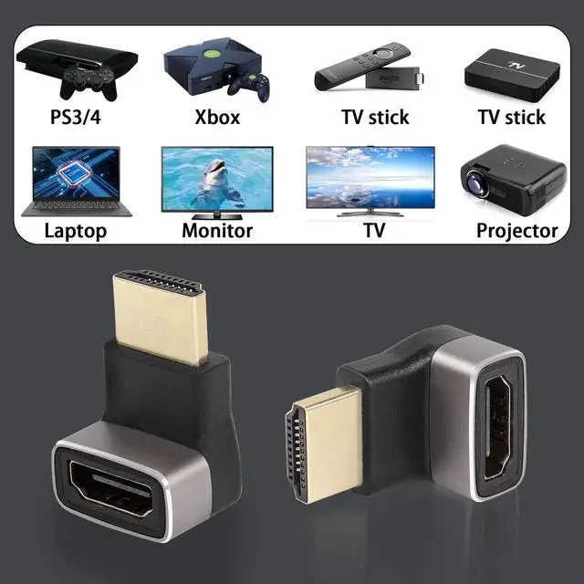 Alt view image 2 of 7 - 2 Pcs 270 Degree Down Bend HDMI 2.1 L-Shaped Adapter, 90 Degree Right Angle 8K@60Hz 4K@120Hz HDR Male to Female HDMI Extender Coupler for TV Projector Laptop PC
