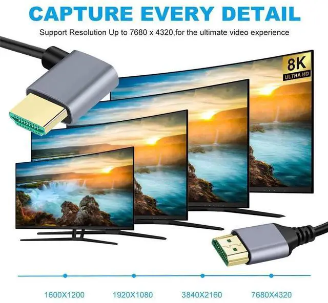 Alt view image 4 of 7 - 1m 8K HDMI 2.1 Ultra Thin Cable, 90 Degree Right Angled Super Flexible Slim Type-A Male to Male Cord for Computer HDTV Projector Home Theatre