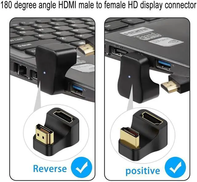 Alt view image 4 of 5 - 2Pcs HDMI 2.1 U-Shape Angle Adapter, 1 Positive + 1 Reverse 180° 8K@60Hz 3D UHD Male to Female Ultra HD Connector Socket for HDTV Laptop PC Monitor Projector