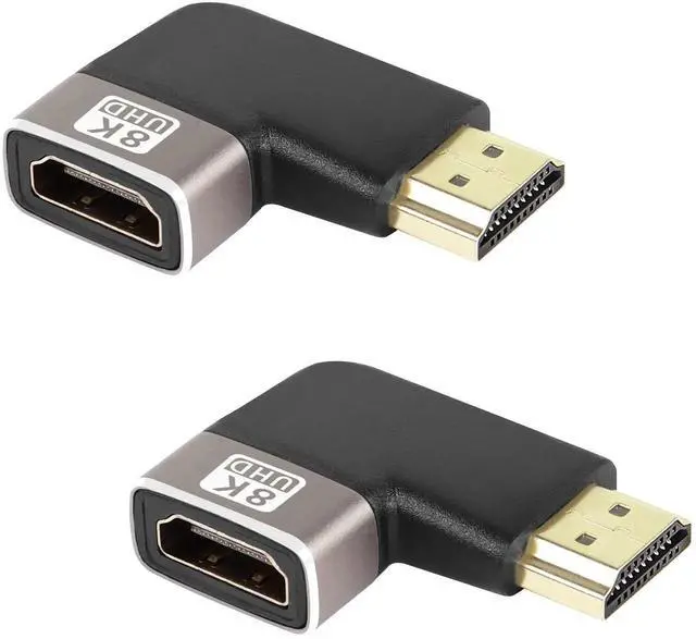 Main image of 2 Pcs 90 Degree Right Bend L-Shape HDMI 2.1 Angle Adapter, 8K@60Hz 4K@120Hz HDR Right Angle Male to Female HDMI Extender Coupler for TV Projector Laptop PC