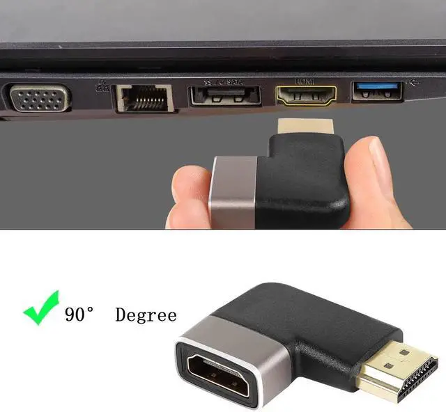 Alt view image 4 of 7 - 2 Pcs 90 Degree Right Bend L-Shape HDMI 2.1 Angle Adapter, 8K@60Hz 4K@120Hz HDR Right Angle Male to Female HDMI Extender Coupler for TV Projector Laptop PC