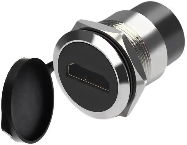 Main image of HDMI Panel Mount Adapter 4K@60Hz, Female to Female Threaded Connector with Anti-Loosening Gasket & Waterproof Cover, Silver for Car Dashboard Device Panel Installation