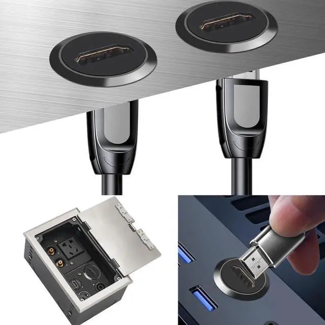 Alt view image 2 of 5 - HDMI Panel Mount Adapter 4K@60Hz, Female to Female Threaded Connector with Anti-Loosening Gasket & Waterproof Cover, Silver for Car Dashboard Device Panel Installation