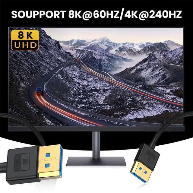 Alt view image 4 of 7 - 3.2ft/100cm Ultrafine DisplayPort 1.4 Cable, DP to DP Bi-Directional Ultra-HD Extension Cord, 32.4Gbps 8K@60Hz 4K@144Hz for Graphics Card Laptop Monitor